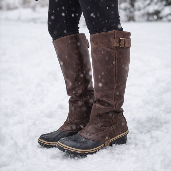 Sorel Shoes - Sorel Slimpack Tall Duck Boots Brown Leather Waterproof Riding Boot 8.5 NL2007